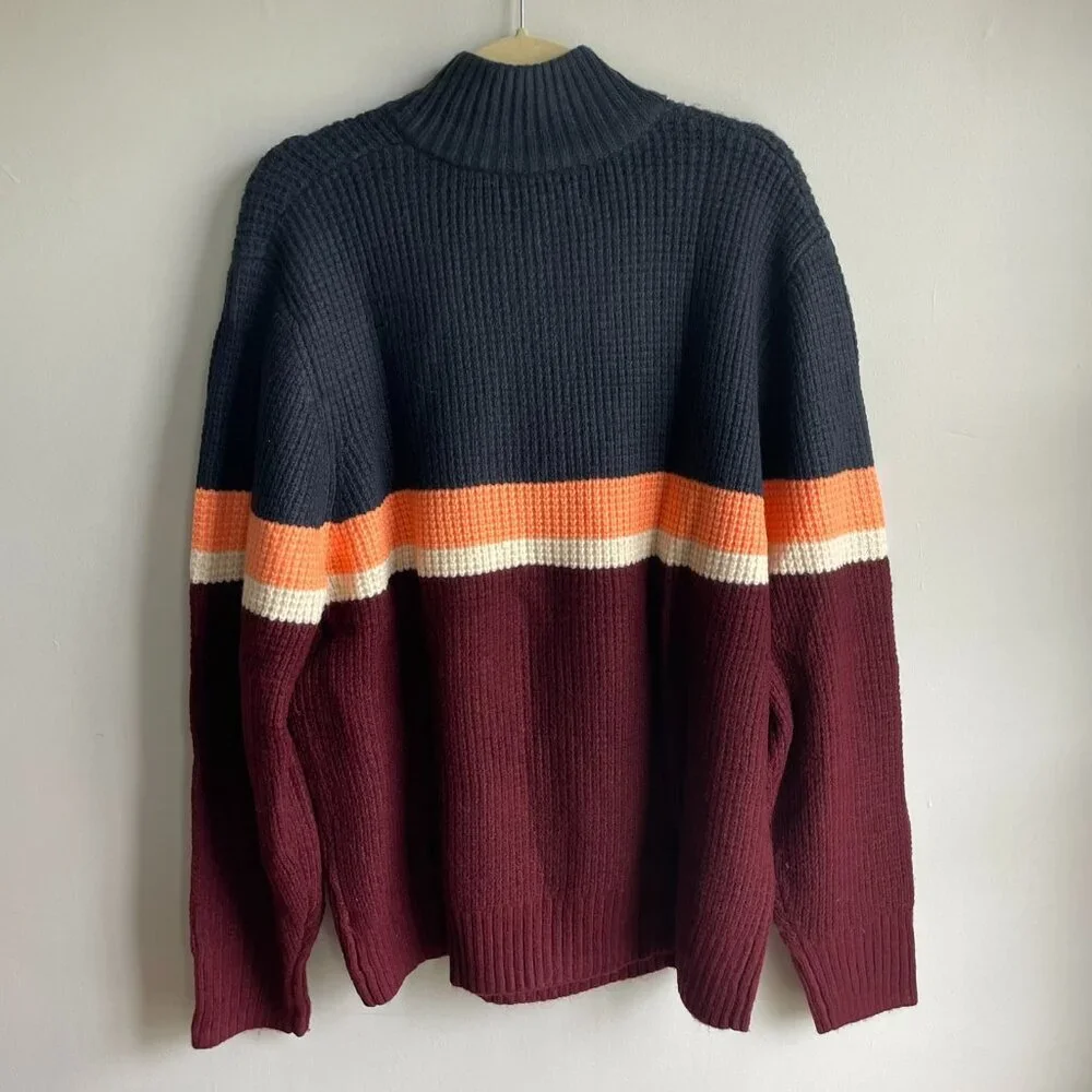 Goodfellow & Co - Men’s Striped Red & Blue Zip-Up Pullover Sweater - Men's XL​